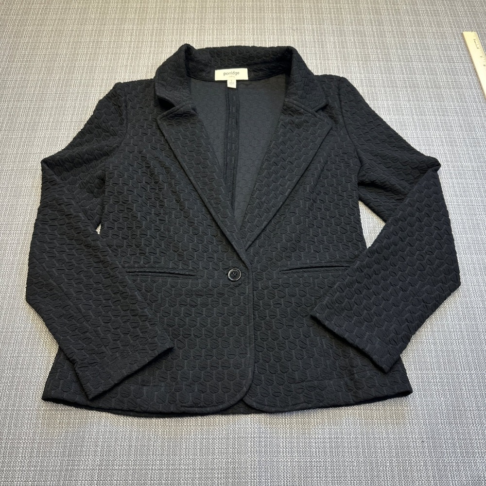 Porridge Clothing Blazer Jacket Womens Small Textured Black Minimalist Anthro
